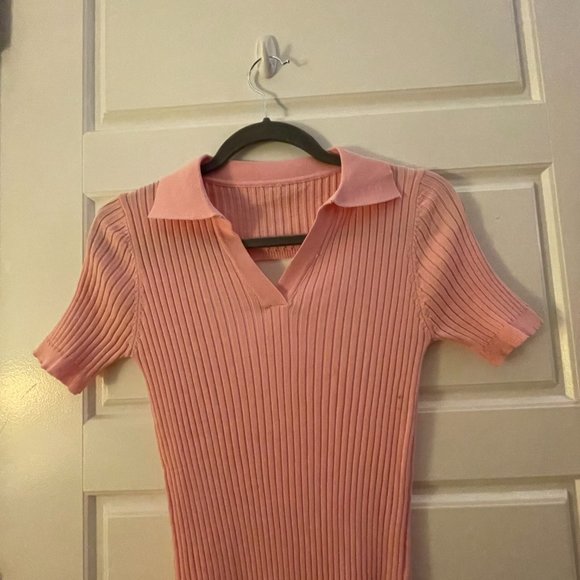 SOLD: NOT ON POSHMARK - Pink Knit Bodycon Dress with Collar - Picture 2 of 5